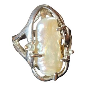 Vintage Silver Ring With Baroque Freshwater Pearl Size 8.